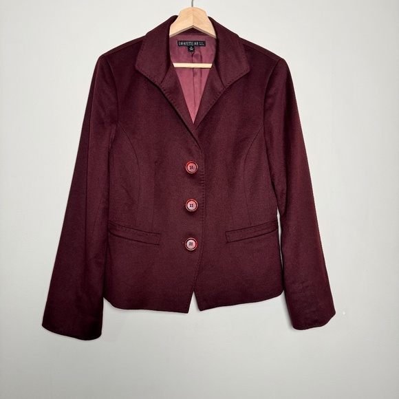 Lafayette 148 Notched Lapel Single-Breasted Bordeaux Wool Angora Blazer Sz 12 - Picture 4 of 10